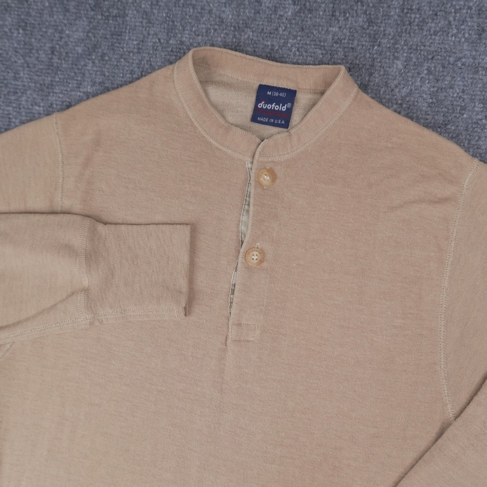 Vintage Duofold Thermal Henley Men M Tan Wool Blend Base Layer Made in USA